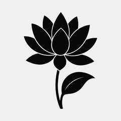 Silhouette lotus flower with stem and leaf vector illustration