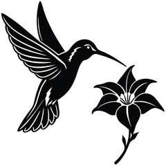 Fototapeta premium Hummingbird hovering near a stylized flower silhouette
