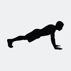 Silhouette man doing push up exercise training vector illustration