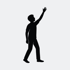 Silhouette man raising his hand up isolated vector illustration