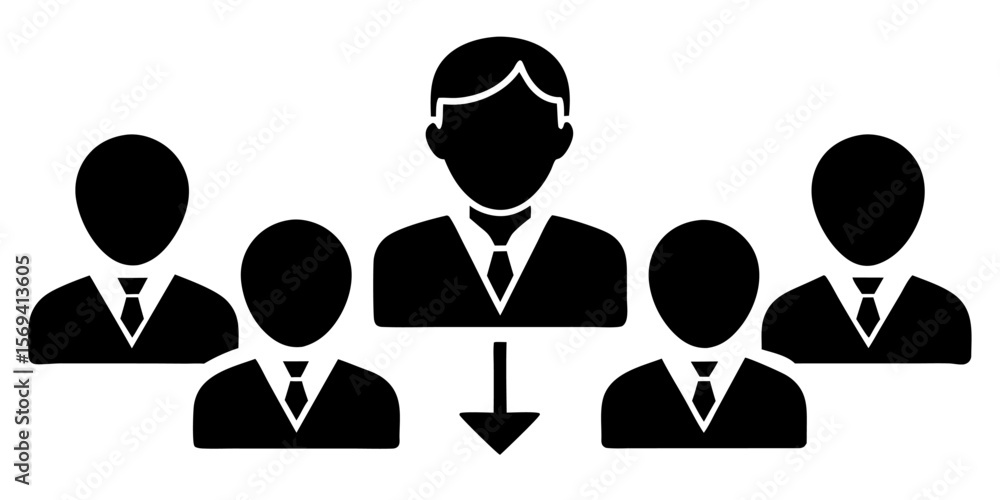 Poster vector a leader figure with an arrow pointing down to a group of team members in a hierarchical stru