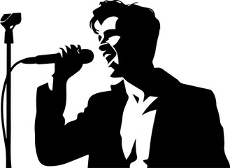 silhouette of a man singing with a microphone Vector illustration