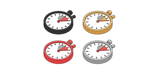 Four Colorful Stopwatch Icons in Isometric Style