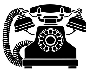 Vector  illustration of a vintage rotary dial telephone with a coiled cord and receiver on each side showing details