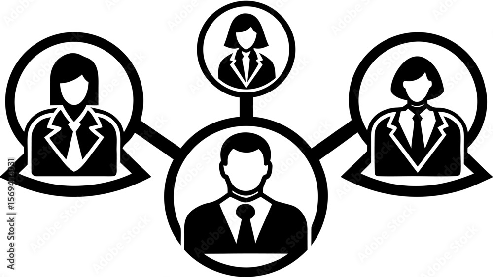 Poster vector illustration of a network of people connected in circles with lines representing communicatio