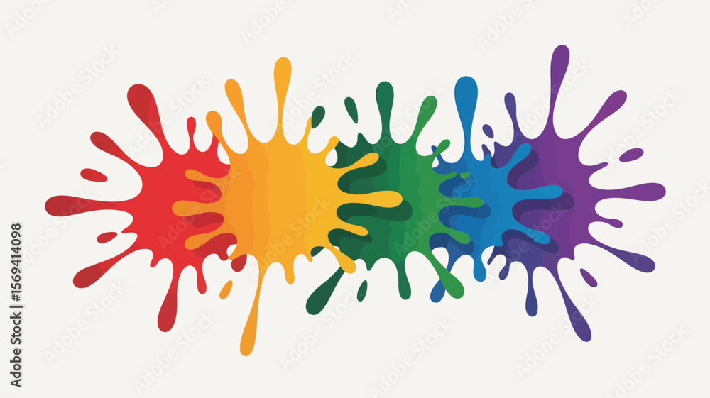 Poster a vibrant array of paint splatters in a spectrum of colors on a white background creating a colorful