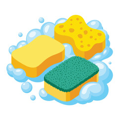 Three Colorful Cleaning Sponges with Bubbles