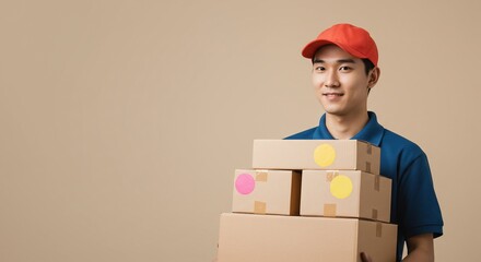 笑顔の配達員 丁寧に荷物を運ぶ 迅速な配送サービス