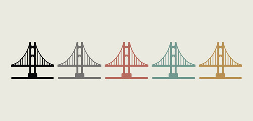 Five Different Colored Golden Gate Bridge Icons