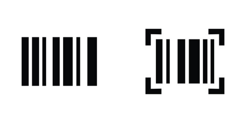 Vector illustration of bar code and bar code scanner icon on white background. 