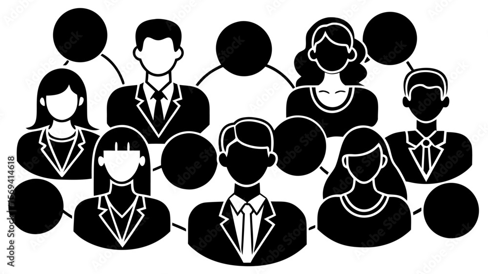 Poster vector network of business people connected by circles representing communication and collaboration 