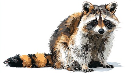 A sitting mammal with mask-like markings around its eyes, a bushy tail, and multi-toned fur