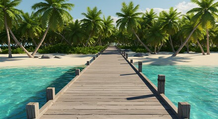Tranquil Wooden Dock Leading to a Tropical Paradise