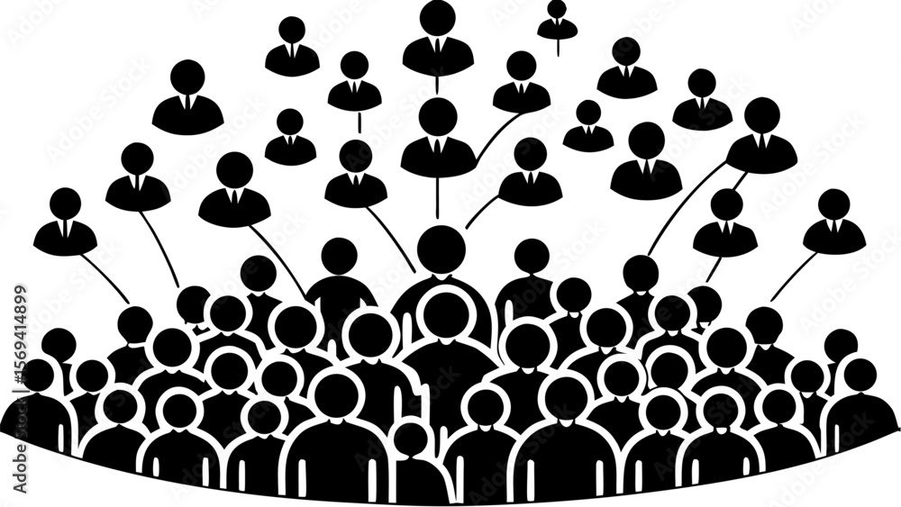 Poster vector illustration depicting a network of people connected by lines in a hierarchical structure des
