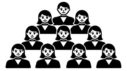 Vector  a pyramid arrangement of ten stylized people icons with a mix of male and female figures in black