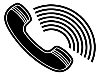 Vector  black and white illustration of a telephone receiver with radiating signal lines design element