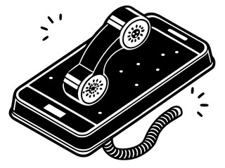 Vector  isometric illustration of a smartphone with an old fashioned telephone handset on the screen design