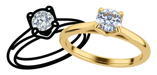 Gold Diamond Engagement Ring with Outline