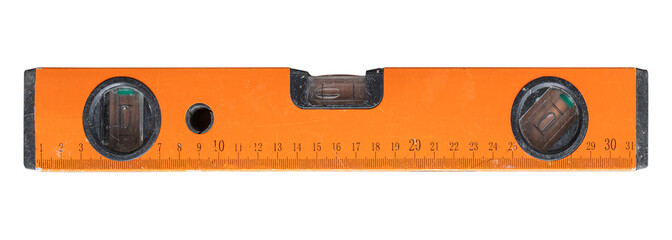 Orange construction bubble level isolated on transparent background, PNG file