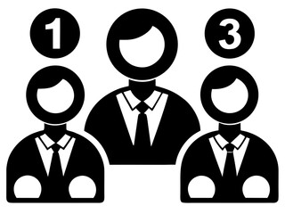 Vector  three stylized figures in suits with numbers one and three above the figures on the sides shown in black