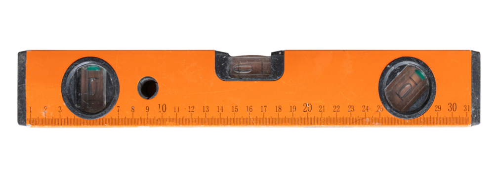 Orange construction bubble level isolated on transparent background, PNG file