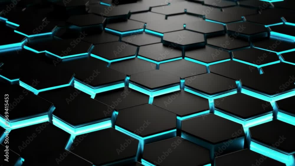 Aufkleber a dark abstract background with a geometric hexagon pattern and blue light creates a futuristic text