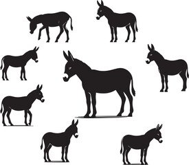 Donkey Vector Silhouette Set 8 Clean Poses – Farm Animal Vector Illustration