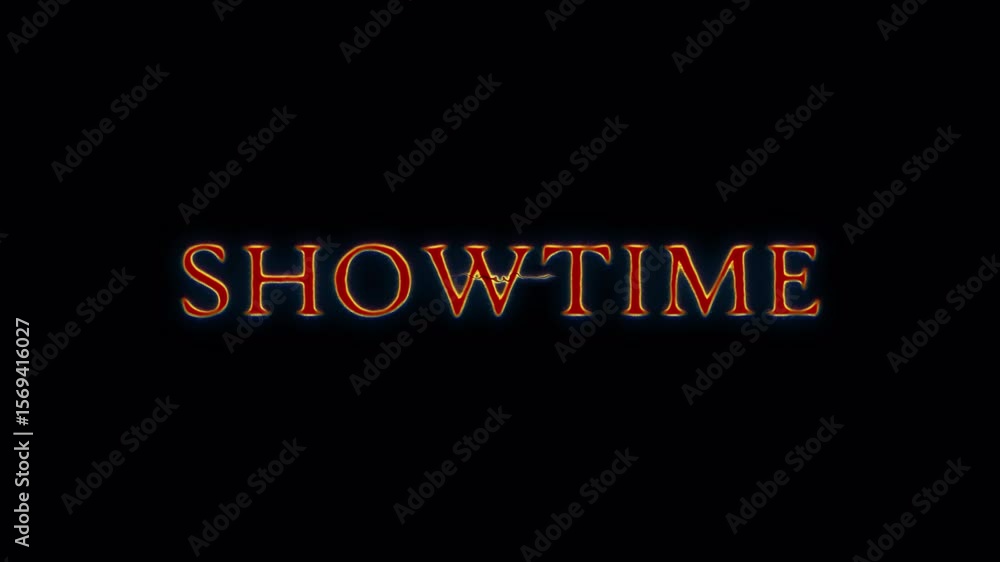 Poster animation show time glow red spark neon lightning text animation on black abstract background.isolat