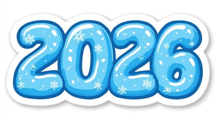 Blue icy sticker shows the year 2026 with snowflakes, celebrating the upcoming new year with a winter theme, perfect for winter holidays greetings and new year's decorations