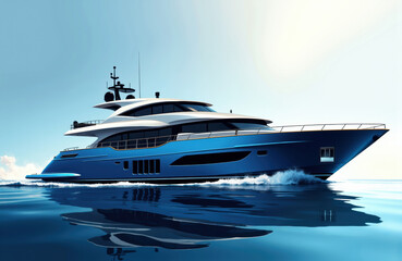 Luxury yacht sailing on calm blue waters under clear sky