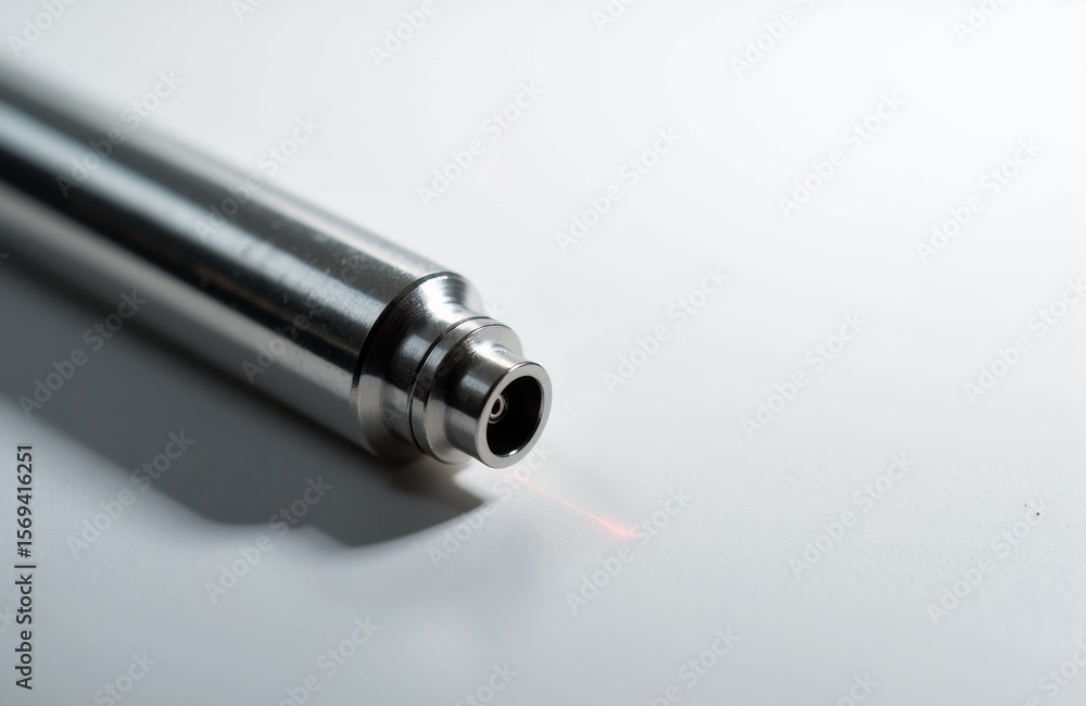 Poster close-up of a metallic pen tip on a white surface, emphasizing precision and writing tools