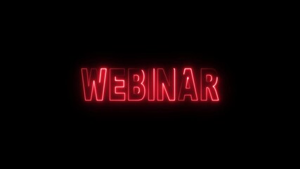 Glowing Red Webinar Neon Sign Against Black Background Perfect for Online Events and Digital