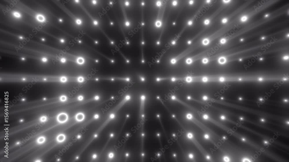 Aufkleber glowing white dots and rings form a high-tech tunnel structure, with beams and blur effects creating