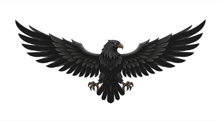Obraz premium Majestic Black Eagle with Spread Wings Illustration on White Background