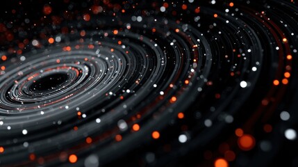 Abstract luminous rings and bokeh effect against dark backdrop illustration