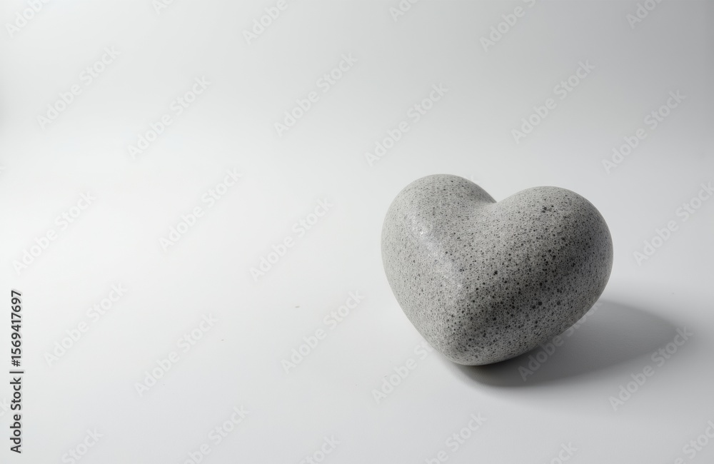Poster a heart-shaped stone resting on a plain white surface with soft shadows