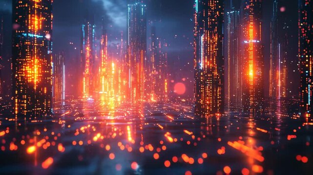 Futuristic cityscape illuminated by quantum computing technology
