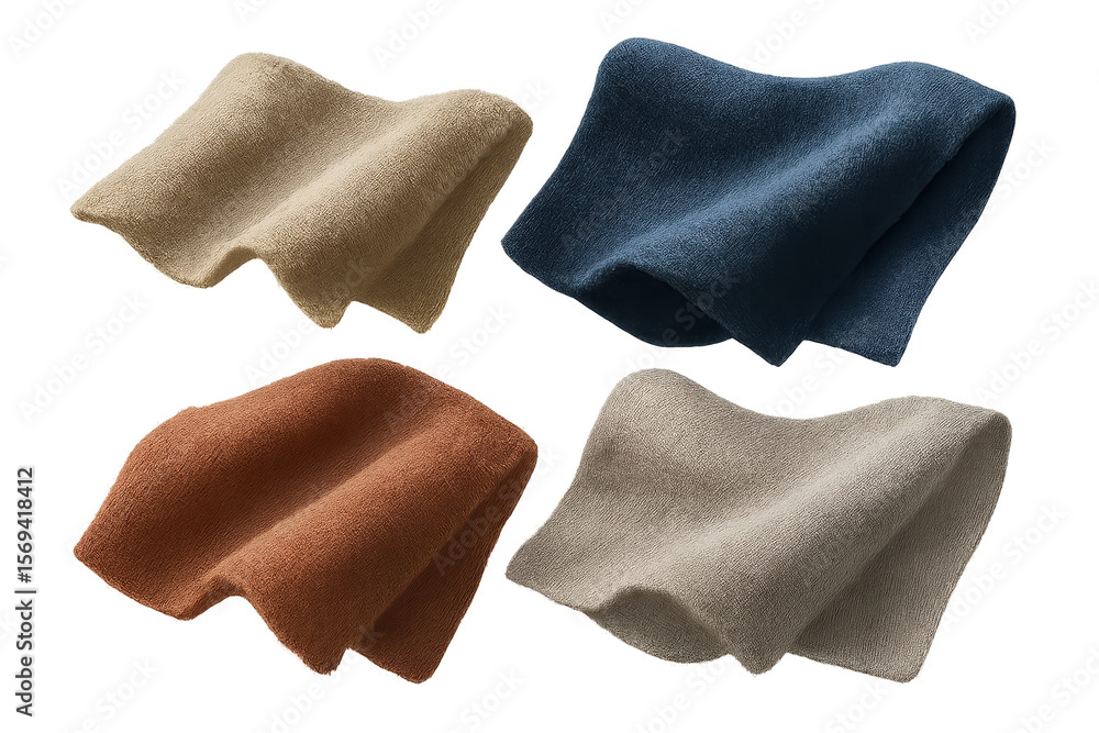 Poster four soft towels in different colors isolated on a transparent background square