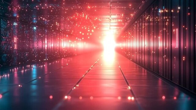 Quantum data center in a glowing crystalline cave