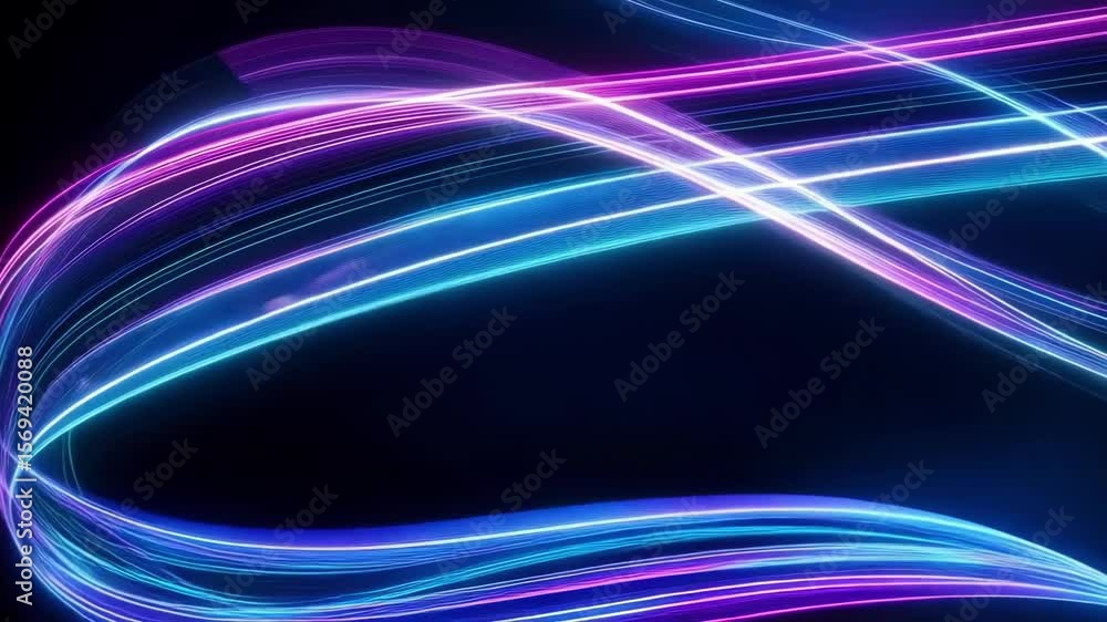 Poster a mesmerizing display of blue light streaks gracefully flowing across a dark blue backdrop, creating