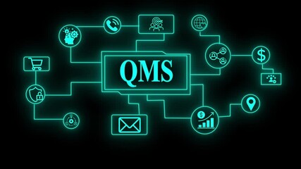 Glowing neon line Quality management system business and industrial technology concept. QMS. Business,Technology, Internet and networking concept.digital assurance and business certification interface - Powered by Adobe