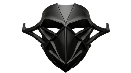 Dark futuristic mask design showcases intricate patterns isolated on transparent background