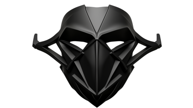 Dark futuristic mask design showcases intricate patterns isolated on transparent background