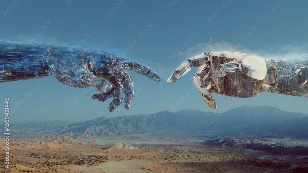 Aufkleber a surreal landscape of intertwining digital and physical elements, blurring the boundaries between h