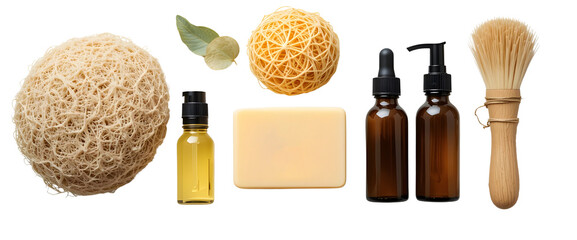 Eco-Friendly Spa Essentials with Cotton Pads and Wooden Comb – Transparent Background