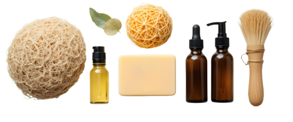Eco-Friendly Spa Essentials with Cotton Pads and Wooden Comb – Transparent Background