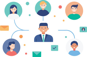Diverse professionals connected through communication and collaboration flat vector business