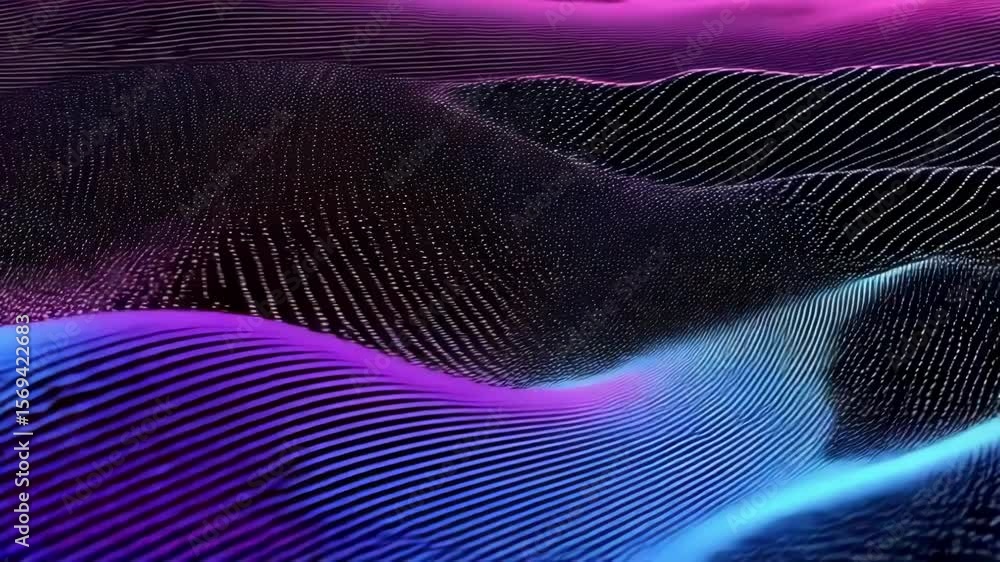 Poster a mesmerizing abstract background of digital waves formed by pink and blue dots creating a textured 