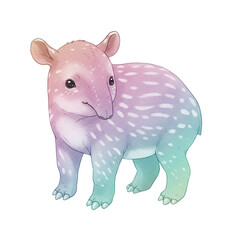 Naklejka premium Adorable Baby Tapir: A charming illustration of a baby tapir, showcasing its unique spotted coat in pastel shades of pink, blue, and green.