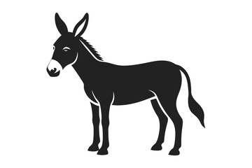 Obraz premium Black donkey stands facing forward against a stark white background in this design